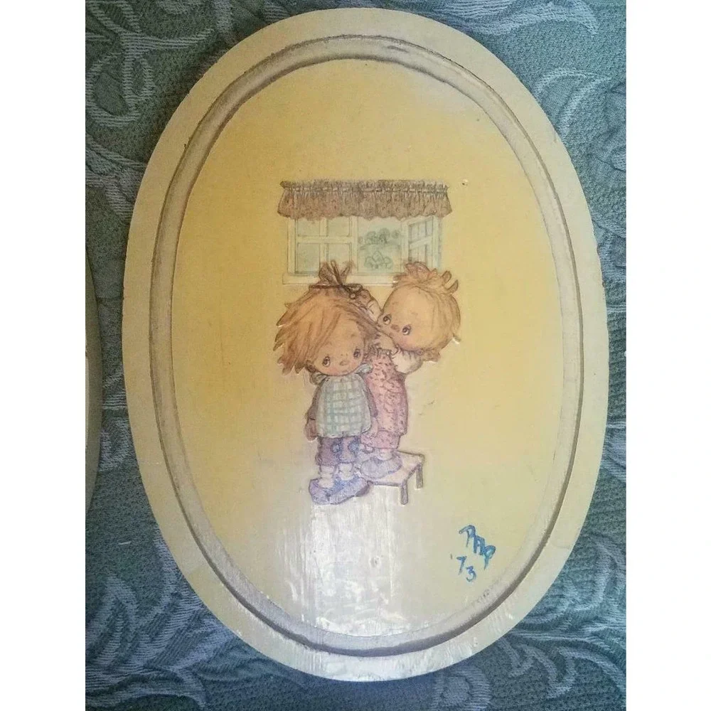 1973 Betsy Clark Decoupage Oval Wall Decor Pictures Hangings Signed Folk - Picture 5 of 10